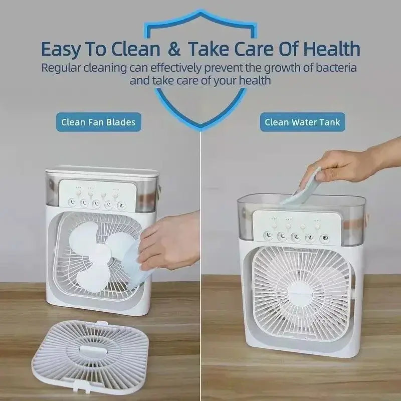 New 3 in 1 Fan Air Conditioner Household Mini Air Cooler LED Night Light Portable Humidifier Air Adjustment Fan Office Home Fan Quiet Desk Fan Bling Fan Usb Rechargeable Fan Portable Personal Fan