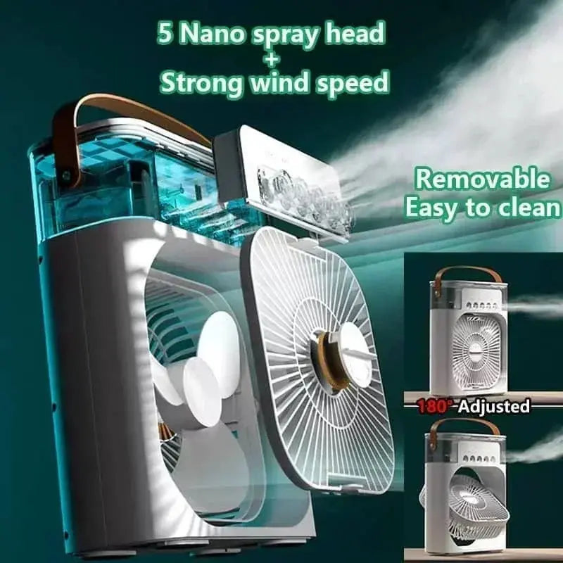 New 3 in 1 Fan Air Conditioner Household Mini Air Cooler LED Night Light Portable Humidifier Air Adjustment Fan Office Home Fan Quiet Desk Fan Bling Fan Usb Rechargeable Fan Portable Personal Fan