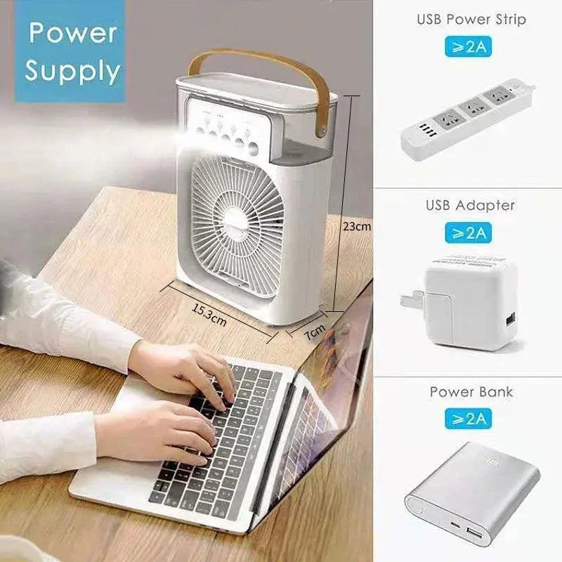 New 3 in 1 Fan Air Conditioner Household Mini Air Cooler LED Night Light Portable Humidifier Air Adjustment Fan Office Home Fan Quiet Desk Fan Bling Fan Usb Rechargeable Fan Portable Personal Fan